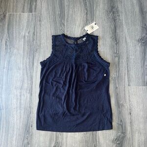 Bass Lace Top Women's Sleeveless Blouse Navy Blue Size S New With Tags